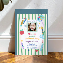 Farbenfrohes Foto im Schuldesign zur Vorschulabsch Einladung