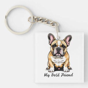 Farbenfrohes Französische-Bulldogge-Porträt Schlüsselanhänger