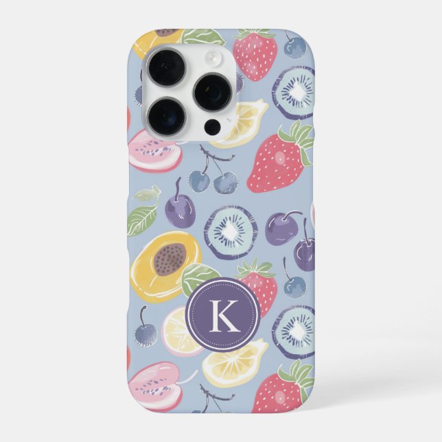Farbenfrohes Früchte-Monogramm-Frühlingsmuster iPhone Hülle (Rückseite)