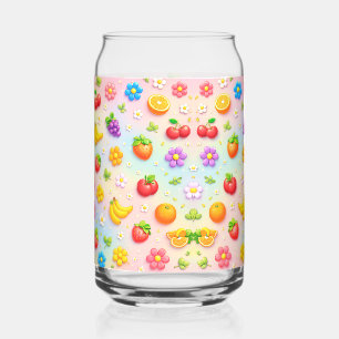 Farbenfrohes Fruchtmuster mit Blumen und Früchten Dosenglas