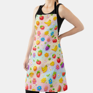 Farbenfrohes Fruchtmuster mit Blumen und Früchten Schürze