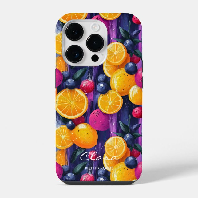 Farbenfrohes Fruchtmuster mit lebendigen Zitrusfrü iPhone Hülle (Rückseite)