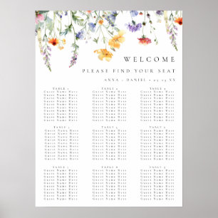 Farbenfrohes Frühlings-Blumen-Hochzeitssitzplan Poster