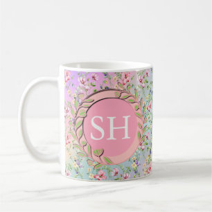 Farbenfrohes Frühlingsblumen-Aquarell-Muster-Monog Kaffeetasse