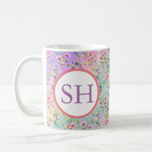 Farbenfrohes Frühlingsblumen-Aquarell-Muster-Monog Kaffeetasse