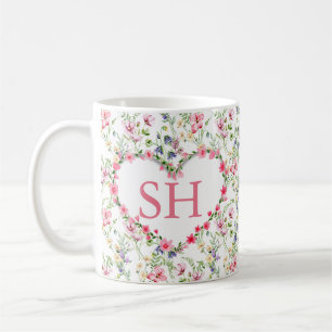 Farbenfrohes Frühlingsblumen-Aquarell-Muster-Monog Kaffeetasse