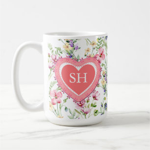 Farbenfrohes Frühlingsblumen-Aquarell-Muster-Monog Kaffeetasse