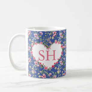 Farbenfrohes Frühlingsblumen-Aquarell-Muster-Monog Kaffeetasse