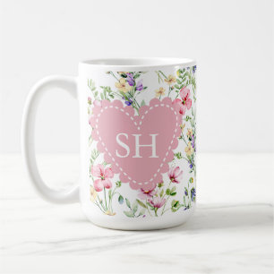 Farbenfrohes Frühlingsblumen-Aquarell-Muster-Monog Kaffeetasse