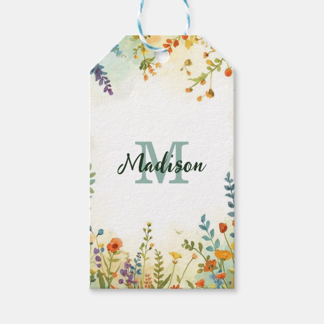 Farbenfrohes Frühlingsblumen-Wildblumen-Sträußchen Geschenkanhänger (Vorderseite)
