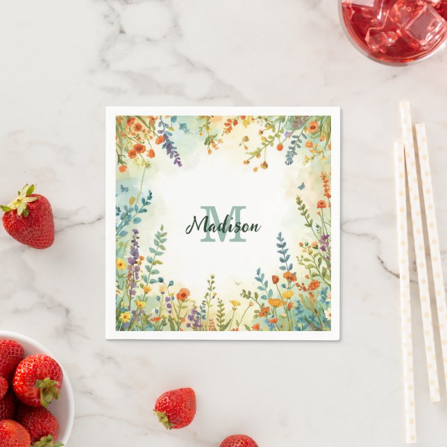 Farbenfrohes Frühlingsblumen-Wildblumen-Sträußchen Serviette (Beispiel)