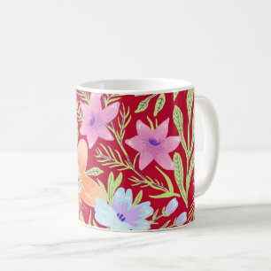 Farbenfrohes Frühlingsblumenmuster, Himbeerrosa Kaffeetasse