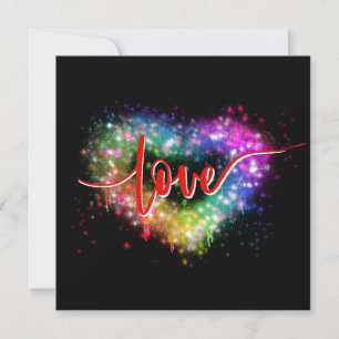 Farbenfrohes funkelndes Glitter-Herz-Liebe-Skript Einladung