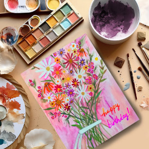 Farbenfrohes Gänseblümchen Bouquet Alles Gute zum Postkarte