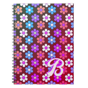 Farbenfrohes Gänseblümchen-Muster Retro-Monogramm Notizblock