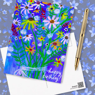 Farbenfrohes Gänseblumenbouquet Blau Alles Gute zu Postkarte