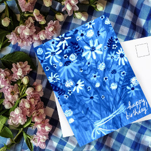 Farbenfrohes Gänseblumenstrauß Blau Geburtstag Postkarte