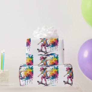 Farbenfrohes Geburtstagsgeschenk für ein Mädchen a Geschenkpapier