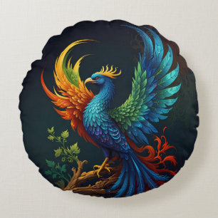 Farbenfrohes Gefieder Phoenix Vogel Muster  Rundes Kissen