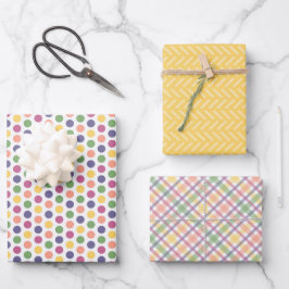 Farbenfrohes Gelb, Gelb, Blau und Rosa Muster Geschenkpapier Set