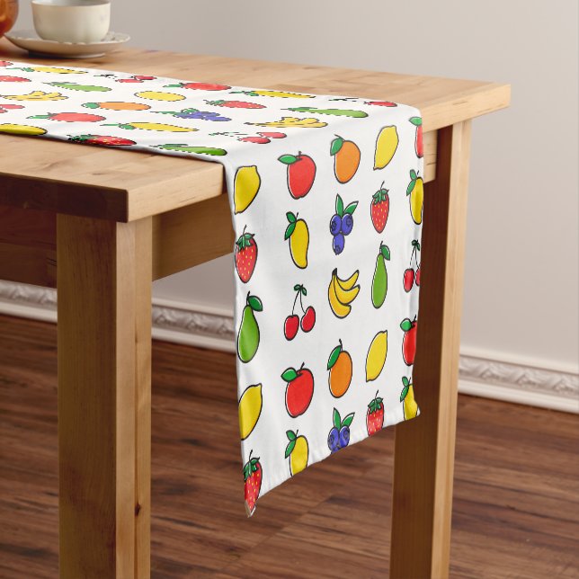 Farbenfrohes gemischtes Obst-Muster Kurzer Tischläufer (Beispiel)