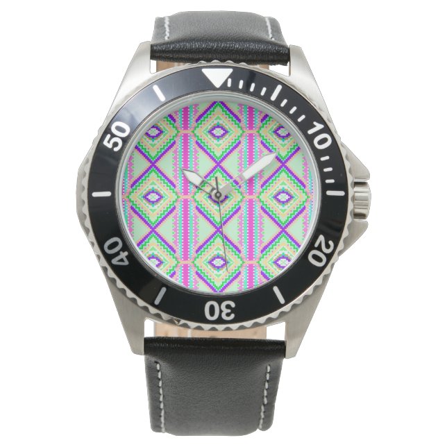 Farbenfrohes geometrisches Boho-Muster Armbanduhr (Vorderseite)