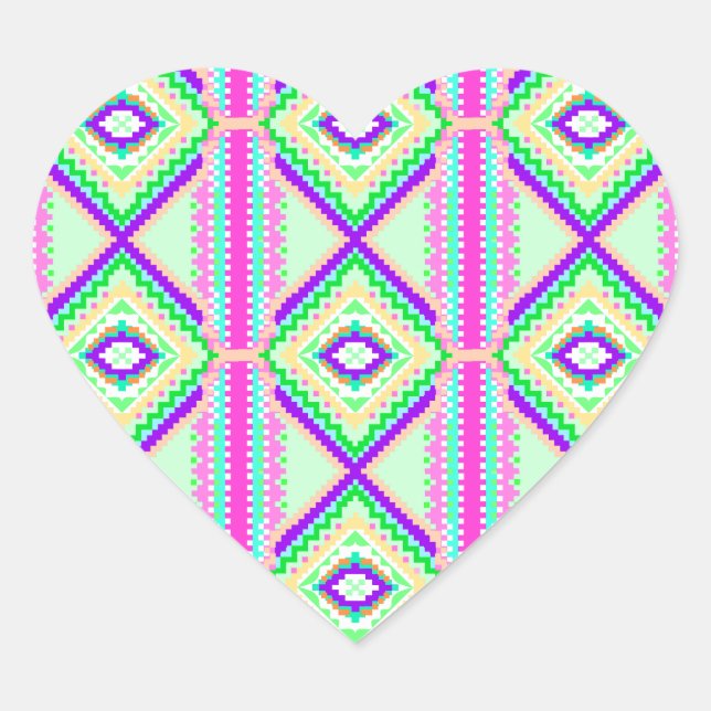 Farbenfrohes geometrisches Boho-Muster Herz-Aufkleber (Vorderseite)