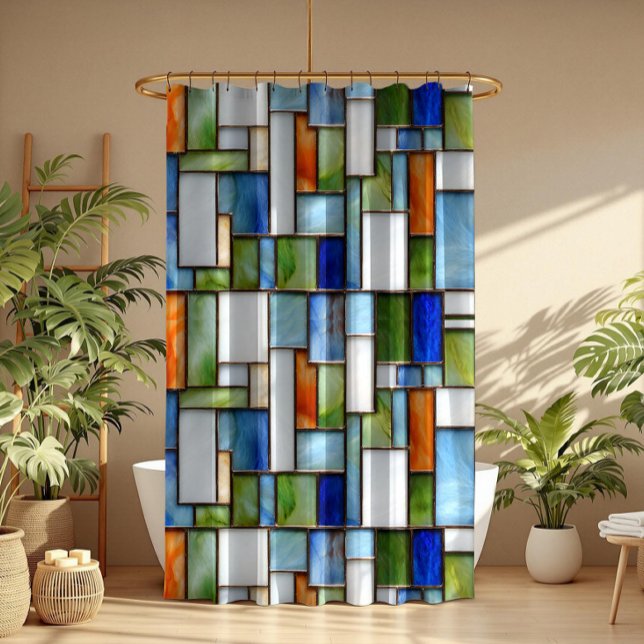 Farbenfrohes geometrisches Buntglas-Muster Duschvorhang (Von Creator hochgeladen)