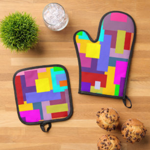 Farbenfrohes geometrisches Formenmuster 1 Ofenhandschuh & Topflappen-Set