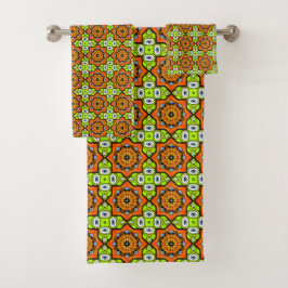 Farbenfrohes geometrisches Mandala-Muster  Badhandtuch Set