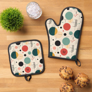 Farbenfrohes geometrisches Muster aus der Mitte de Ofenhandschuh & Topflappen-Set