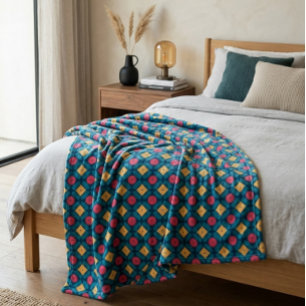 Farbenfrohes geometrisches Punkte-Quadrat-Design m Fleecedecke