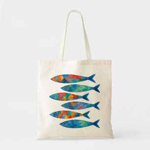 Farbenfrohes geometrisches Wasserfarb-Fisch-Küsten Tragetasche
