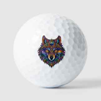 Farbenfrohes geometrisches Wolf-Grafik-T-Shirt - K Golfball