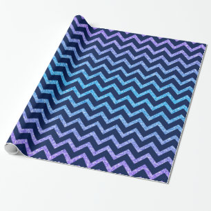 Farbenfrohes Glitter Blau Chevron Zigzag Muster Geschenkpapier