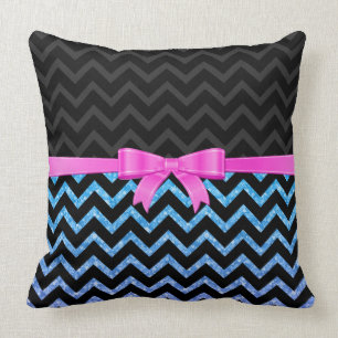 Farbenfrohes Glitter Schwarz Zickzack Chevron Must Kissen