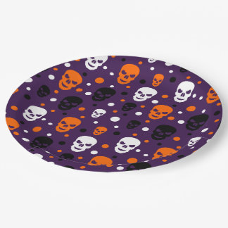 Farbenfrohes Halloween-Totenkopf-Polka-Punkte-Must Pappteller