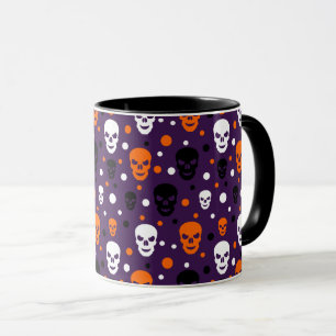Farbenfrohes Halloween-Totenköpfe-Punkte-Muster Tasse