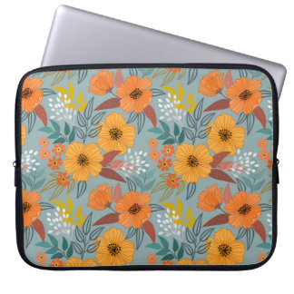 Farbenfrohes Handgemaltes Blumenmuster Laptopschutzhülle