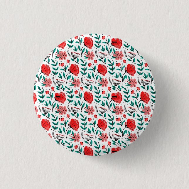 Farbenfrohes handgezeichnetes Blumenmuster. Button (Vorderseite)
