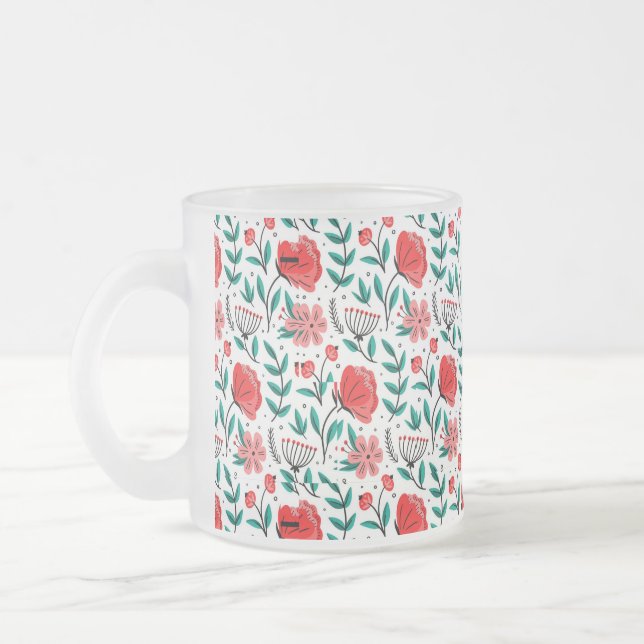 Farbenfrohes handgezeichnetes Blumenmuster. Mattglastasse (Links)