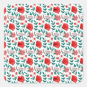 Farbenfrohes handgezeichnetes Blumenmuster. Quadratischer Aufkleber
