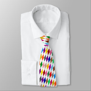 Farbenfrohes Harlekin-Diamanten-Design Weiß  Krawatte
