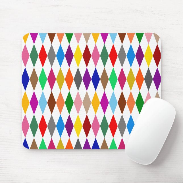 Farbenfrohes Harlekin-Diamanten-Design Weiß  Mousepad (Mit Mouse)
