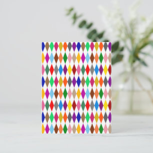 Farbenfrohes Harlekin-Diamanten-Design Weiß Postkarte
