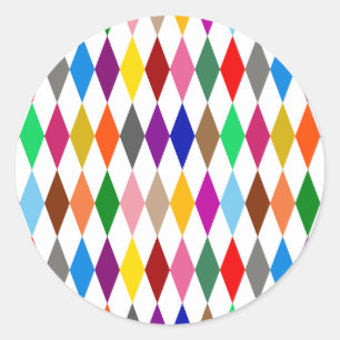 Farbenfrohes Harlekin-Diamanten-Design Weiß  Runder Aufkleber