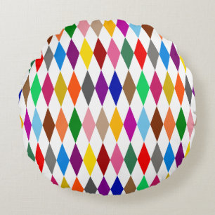 Farbenfrohes Harlekin-Diamanten-Design Weiß Rundes Kissen