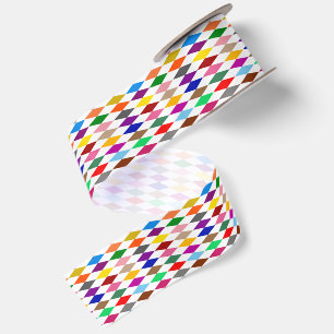 Farbenfrohes Harlekin-Diamanten-Design Weiß  Satinband