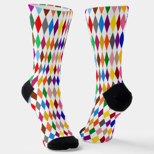 Farbenfrohes Harlekin-Diamanten-Design Weiß Socken