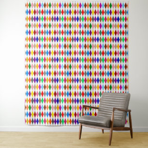 Farbenfrohes Harlekin-Diamanten-Design Weiß Wandteppich